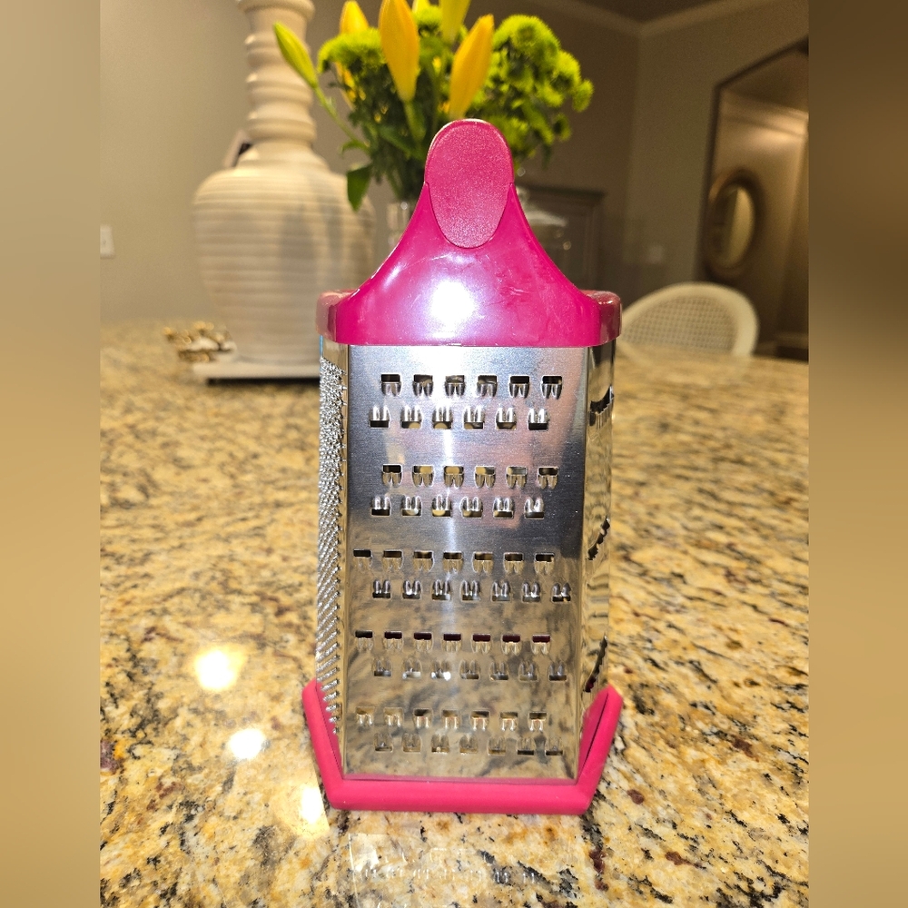 Stainless Steel Cheese Box Grater with Pink Handle